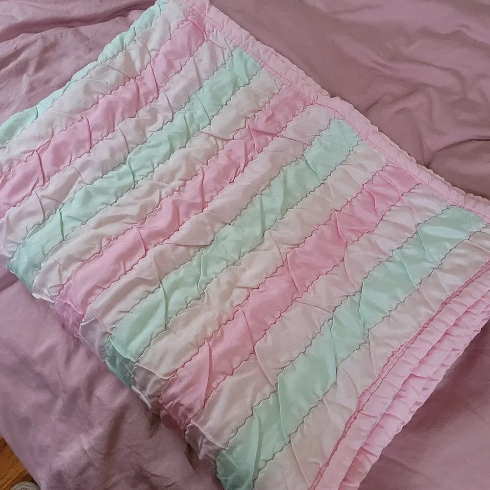 Striped Silky Smooth Shiny Texture Light Weight Long Pastel Color Block Blanket